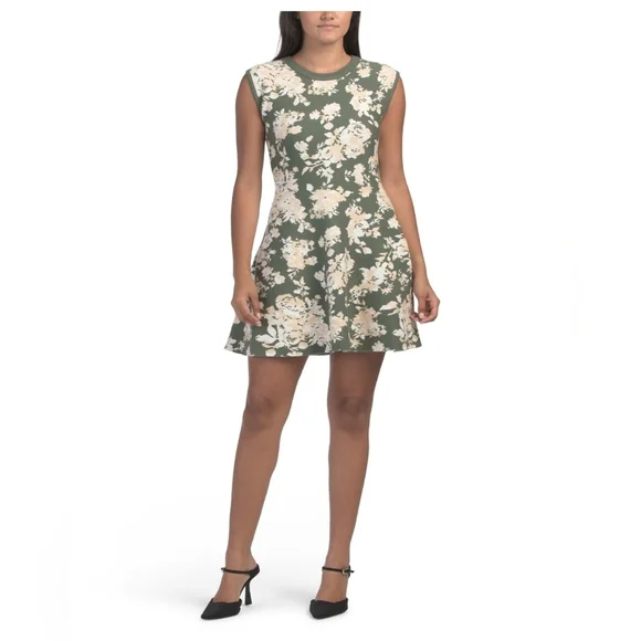 Moon River Floral Green Mulit KnitMini Dress Moon River Floral Green Mulit KnitMini Dress